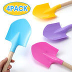 Honoson 4 Pack 16 Long Beach Spades Sand Shovels Toys Gardening Tools Sets Sandbox Sturdy Scoop Durable Wood Handle ABS Plastic Spade for Garden Sand Snow Backyard Summer Favors (Lovely Color)