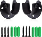 Rise age Stainless Steel Closet Rod Bracket, 1-3/8 Inch Diameter Closet Rod Holder 2 Pcs, Heavy Duty Curtain Rod Holder, Black Closet Rod Support with Screws