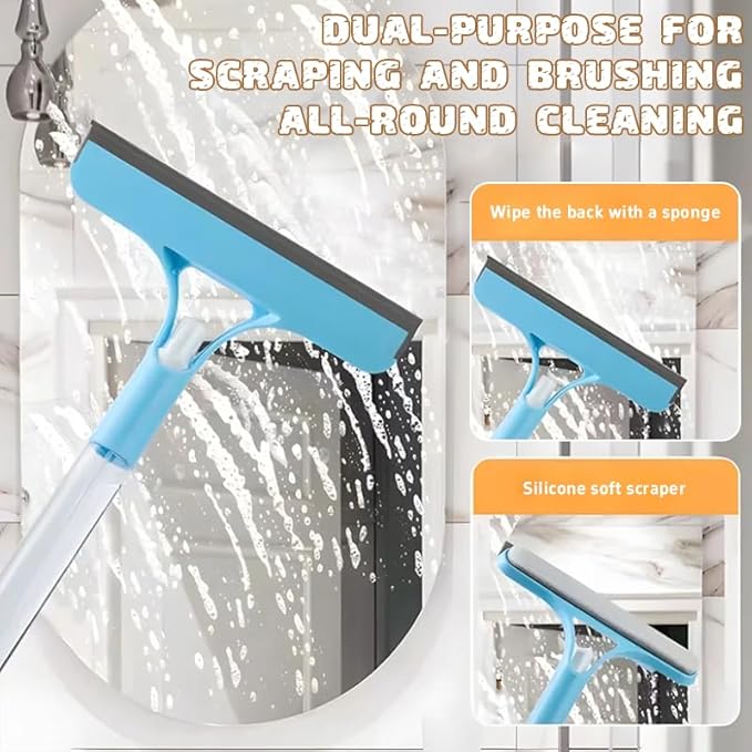 3 in 1 Window Cleaning Scraper,Window Squeegee with Sprayer for Glass,for Car, Kitchen Flooring and Tiles, etc. (Blue)