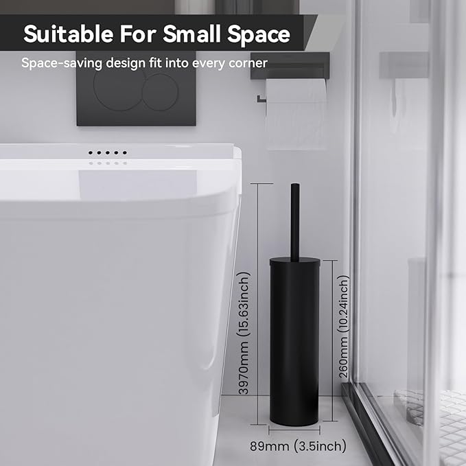 DOWRY Toilet Bowl Brush and Holder for Bathroom, Deep Cleaning Toilet Brush and Holder Set with Long Handle, Hidden Toilet Bowl Brush with Replaceable Head,Modern Decor Black Round