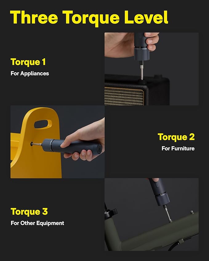 HOTO Electric Screwdriver Rechargeable, 3.6V Cordless Screwdriver Set USB-C, 1/4'' Hex Bits, 3 Torque Settings, 1500mAh Battery, LED Light & 12 S2 Metal Bits for Furniture/Electrical Repairs