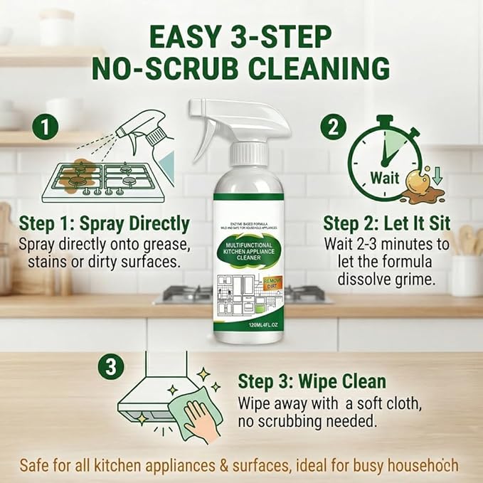Multifunctional Kitchen Appliance Cleaner Spray Pro Powerful Grease Stain Removal Invisible Protective Layer Effortless Scrub Free Versatile Whole Home Use Light Refreshing Scent 4oz(3Pcs)