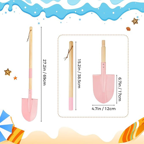 2 Pack Beach Shovels for Kids, 27.2" Long Detachable Kids Shovel with Wood Handle Metal Spade Sand Shovels for Digging Sand Gardening Beach Play Tool for Kids Adults Gifts (Pink)