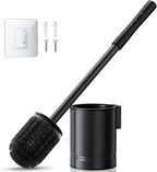 HAMITOR Black Toilet Bowl Brush: Metal Rustproof Bathroom Cleaning Accessories Set with Hidden Holder for Renters - Wall-Mounted Family Compact Toilet Cleaner Kits for Apartment RV Small Space