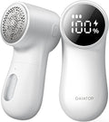 GAIATOP Fabric Shaver Rechargeable Lint Remover 3 Speeds Sweater Defuzzer, Cute Digital Screen Large Storage 6-Leaf Blades, Fuzz Pills Bobbles Trimmer for Clothes Furniture Bedclothes White 1 pcs