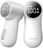 GAIATOP Fabric Shaver Rechargeable Lint Remover 3 Speeds Sweater Defuzzer, Cute Digital Screen Large Storage 6-Leaf Blades, Fuzz Pills Bobbles Trimmer for Clothes Furniture Bedclothes White 1 pcs