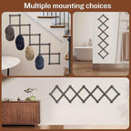 SCUNDA Rustic Wall Mounted Hat Rack with Space Saving Accordion Design, Expandable Hat Holder with 16 Wood Hooks, Modern Farmhouse Wall Hanger for Mug, Coat, Bags(Shabby Grey)