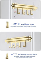 BaiNong 12" Valet Rod for Closet Pull Out With 4 Hooks Valet Rods for Closets (2Pack Gold) Closet Valet Rod Slide Out