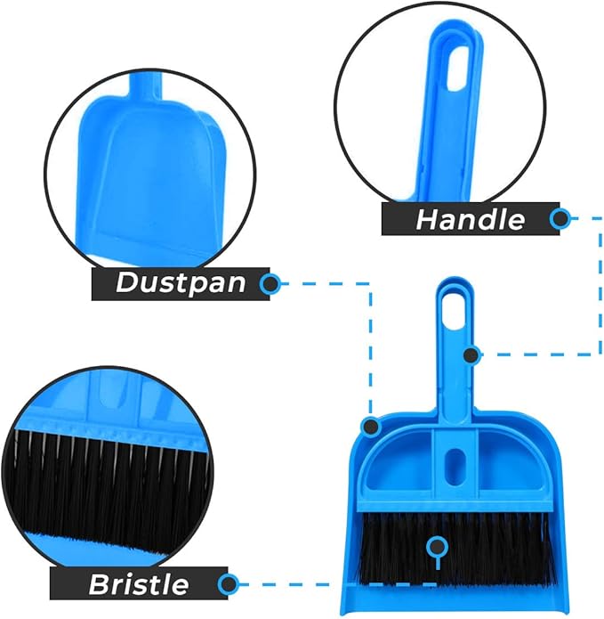 Mini Broom and Dustpan Set - Compact Cleaning Kit for Home, Car, Camping, Small Spaces, Pet Cleanup, and Travel - Durable Small Broom and Dustpan Set Mini - Sky Blue Broom