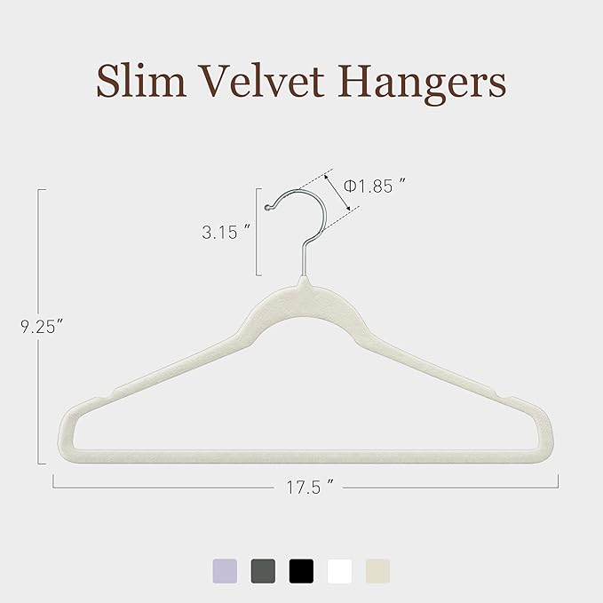 Velvet Hangers 30 Pack, Slim Non-Slip Clothes Hangers Space-Saving for Closet, Heavy Duty for Pants, Coats, Skirts, Jeans, Sweaters and More, Nylon-Flocked, Ivory