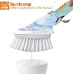 Dish Brush with Soap Dispenser Storage Set with 2 PCS Brush Refills & Holder, Dish Scrubber with Soap Dispenser, Dish Soap Brush, Dish Wand with Soap Dispenser for Dishes, Pans, Sink, Pots(Blue)