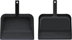 Superio Clip-On Dustpan with Rubber Lip - 10-inch Wide Durable Plastic Dust Pan with Comfort Grip Handle, 2-Pack (Black)