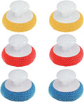 LOLA Plastic Mesh Non-Scratch Scouring Pad, 6 Pack, Hand Saving Comfort Knob, Red, Blue or Yellow It's Random, Clean Pots, Pans, Sinks