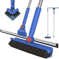 COBETE Floor Scrubber Grout Brush with 16.92IN Large Floor Rubber Squeegee, V-Shaped Scrub Brush and Foam Squeegee Collaborate Cleaning For Tiles, Marble, Glass in Bathrooms, Kitchen,Garages, Pet Hair