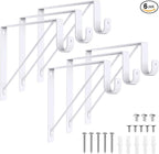 Supforce 6 Pack Closet Rod Bracket, Heavy Duty Closet Rod Support with Rod Holder, Wall Mounted Closet Shelf Brackets with Triangle Stabilizing Design for Closet, Bathroom and Kitchen, White