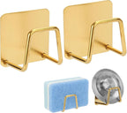 2Pcs Adhesive Sponge Holder for Kitchen Sink Essentials, Stainless Steel Dish Soap Holder, Rustproof and Waterproof, Quick Drying, Minimal Size Saves Space, Gold