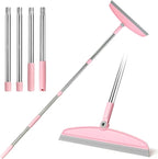 Multifunction Silicone Broom, 54 Inch Adjustable Long Handle Rubber Broom Sweeper for Floor Bathroom Kitchen Shower Pet Hair Glass(Gray Pink)