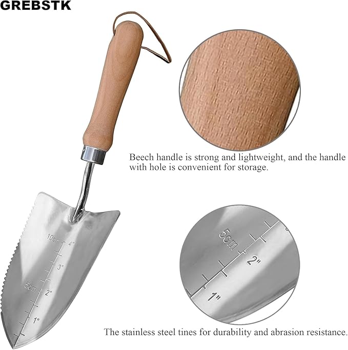 GREBSTK Gardening Serrated Shovels Stainless Steel Transplanter Garden Trowel Depth Marker Measurements Shovel Weeding Tool
