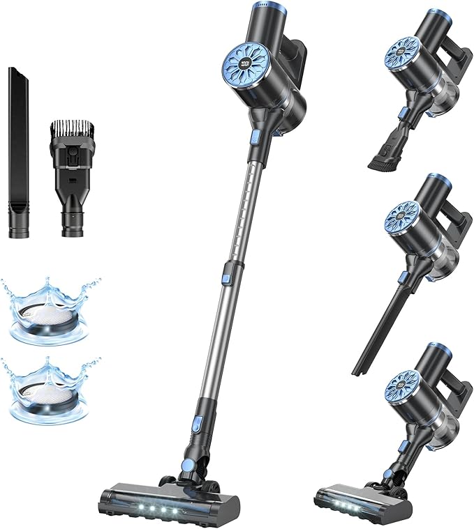 VIPSUN Cordless Vacuum Cleaner with Self-Standing, LED Screen Stick Vacuum Cleaners for Home, Lightweight Powerful Suction Vacuum, 6-in-1 Rechargeable Vacuum for Carpets, Pet Hair, Hardwood Floors
