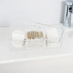 ZEXALOR Clear Bathroom Dresser Organizer - Cotton Ball Swab Holder with 3 Divided Compartments&Lid, , Waterproof Transparent Small Plastic Storage Containers, Vanity Makeup Organization