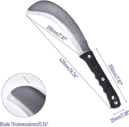 1pce 420mm/16.54in Manganese Steel Billhook Brush Clearing Sickle for Grass,Weeding Tools for Garden,Curved Sawtooth Sickle,Machete Axe for Cutting Trees,Steel Blade Knife in Hand