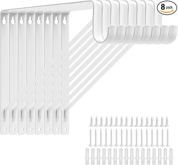 8 Pack Heavy Duty Closet Shelf & Rod Brackets 11 x 11 Inch, 300lbs Wall Mounted Closet Shelves Bracket with Rod Shelving Support, Closet Pole Supports Bracket Holder with Screws, White