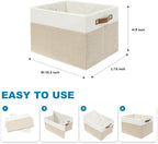 6 Pack Fabric Storage Baskets for Shelves, Closet Storage Bins for Shelves, Fabric Baskets for Organizing with Handles for Home and Office (White with Beige,15"L*10.2"W*9"H)