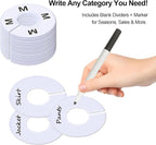 13 Pcs Clothing Rack Size Dividers Round White Plastic Size Markers for Clothing Rack Pre-Labeled (XXS-XXXL) & Blank Dividers & Erasable Pen for Closet, Retail Store, Wardrobe