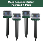 Solar Powered Mole Repellent, 4 Pack Ultrasonic Gopher Vole Deterrent Outdoor - Waterproof Sonic Spikes for Lawn, Garden & Yard - Repels Rats Squirrels Skunks Chipmunks Groundhogs Snakes & Rodents