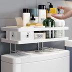 PowerKing Over The Toilet Storage Shelf, Bathroom Organizer Rack with 2 Hooks, No-Drill, Rust-Resistant Steel, Toilet Paper Holder for Restroom Bathroom, White