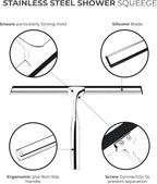 Squeegee for Shower Glass Door with Holder, 10" Silicone Blade, Stainless Steel Chrome Handle, for Kitchen Window, Bathroom Mirror & Car Glass Cleaning by Fab Glass and Mirror