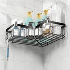 Moforoco Corner Shower Caddy Shelf Organizer Rack, Self Adhesive Black Bathroom Shelves Basket, Home Wall Shower Inside Organization and Storage Decor Rv Accessories, First Apartment Essentials(Black)