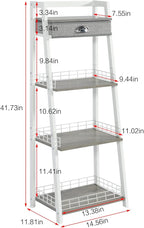 keomaisyto 4-Tier Elegant Ladder Shelf, Bathroom Storage Shelf, Ladder Bookshelf with Drawer, Freestanding Storage Shelves for Bathroom Living Room Study Office, White