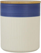 10 Strawberry Street Luca Ombre Embossed Ceramic Kitchen Canister Set, Set of 3, Matte Blue/White, Bamboo Lids