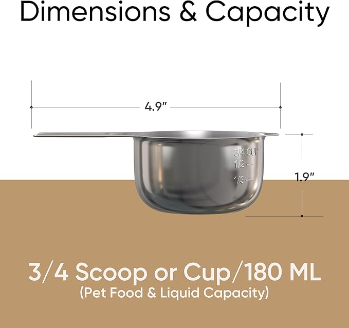 Color Up ¾ Cup Pet Food Scoop – Stainless Steel Dog Food Scoop Cup (12 Tbsp) – Heavy-Duty, Rust-Resistant Measuring Scoop for Dogs, Cats, Birds & Rabbits – Ideal for Dry Food & Treats