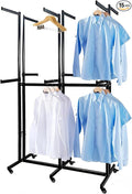 Floor Standing Metal Garment Rack - Heavy Retail Display Racks With Wheels, Two-story 12 Arms Clothing Rack, Square Tubing Portable Shirt Rack, Merchandise Display RackFor Hanging Clothes (Black-2)