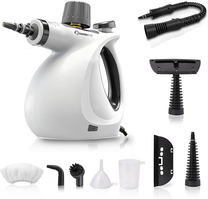 Steam Disinfection Cleaner, Handheld Pressurized Steamer with 9-Piece Accessories for Multi-Surface Cleaning, Natural Sanitization for Kitchen, Floor (1 x Steam Cleaner Kit)