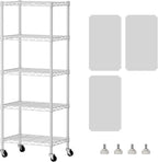 SINGAYE 6 Small Shelf Storage Wire Shelves Closet Bathroom Organizers Metal Pantry Kitchen Garage Shelving Unit Laundry Room Organization Home Narrow Rack Net Basket with Wheels White