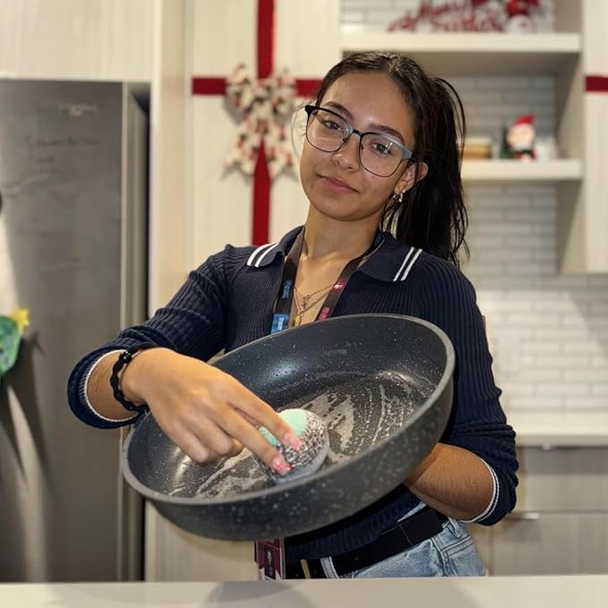 8-Pack Ring King Steel Wool Scrubber Pads for Cleaning Dishes, Pans, Pots, Ovens, Grills, Sinks. Pure Stainless Steel Scrubbers with Wrap-Up Sponge - Heavy-Duty Kitchen Cleaning Pads