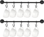 Mkono Mug Holder Wall Mounted Coffee Cup Rack Hanger Modern Metal with 10 Mug Hooks Rustic Utensil Tea Cups Storage Organizer for Kitchen Dining Room Coffee Bar, Set of 2, Black