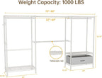 Golpart Coat Rack Clothes Wardrobe：Closet Organizer and Storage Clothing Garment Rack with Shelves Heavy Duty for Hanging Clothes Portable Adjustable White 15.8" DX69 WX76.5 H