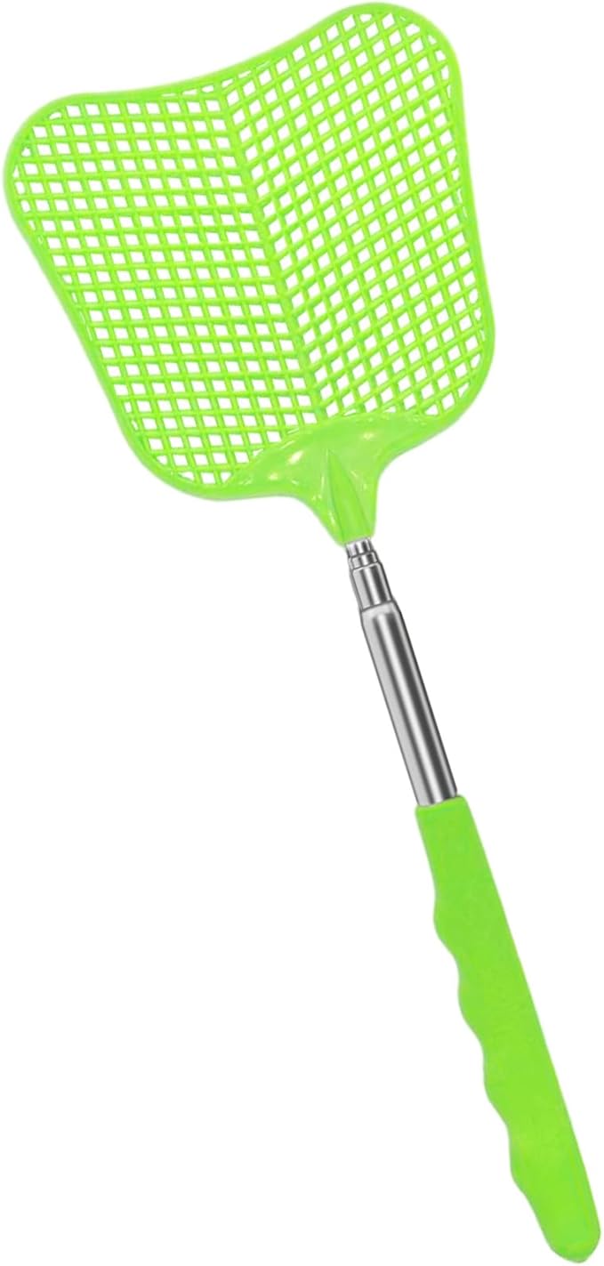 MYSTICHOME Fly Swatter 1 Pack, Durable Heavy Duty Plastic Fly Swatters, Stainless Steel Telescopic FlySwatter for Indoors/Outdoor/Kitchen/Garden (Green)