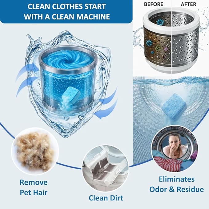 Citrus Washer Cleaner Tablets 24 Count – Septic Safe Washing Machine Cleaner & Odor Eliminator – Deep Cleaning Descaler for HE Front & Top Load Washers – Laundry Tub & Drum Cleaner