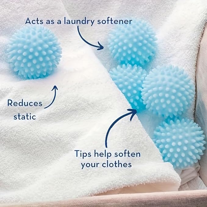 Reusable Laundry Dryer Balls, Sky Blue Plastic Anti-Static Fabric Softener, Reduces Wrinkles, Sustainable Cleaning Supplies, Essential Washing & Drying Aid for Soft, 6 Pack, 2.36 in (Sky Blue)