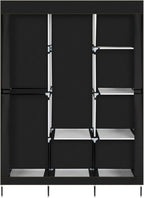 Portable Closet Wardrobe,71'' Closet Storage Organizer Rack with Shelves and Cover for Hanging Clothes, Non-Woven Fabric, Quick and Easy to Assembly (Black)