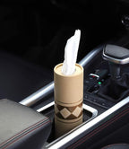 Car Tissue Holder with 3-ply Facial Tissues Bulk Gold Foil Car Tissues Cylinder, Tissue Holder for Car, Travel Tissues for Car Cup Holder, Refill Car Tissue Box Round Container Kraft (3PK)
