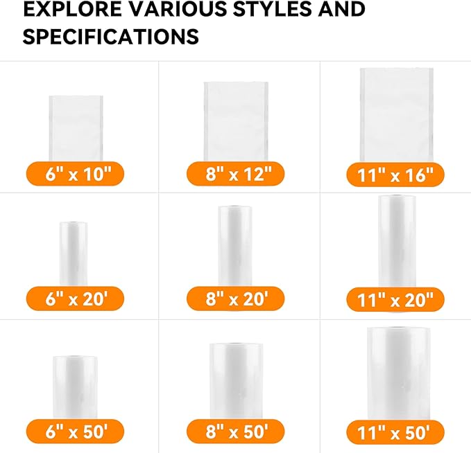 [2024 New] 8" x 50' 3 Rolls, Vacuum Sealer Rolls Bags for Food, Great for Food Storage, Sous Vide and Meal Prep, Wevac Lite