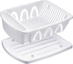 Tribello Sink Dish Drying Rack, Large Heavy Duty Hard Plastic Sink Set with Drainer (White) - Made in USA