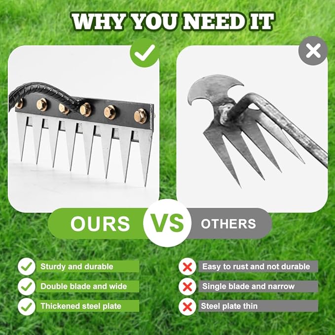 Detachable Gardening Hand Weeder Tool, Manual Weeder Claw Remover, Weed Puller Rake, Detachable Garden Hand Weeder Tool, Effective Uprooting for Lawn Garden Yard Vegetable Backyard Farm (5 Tines)