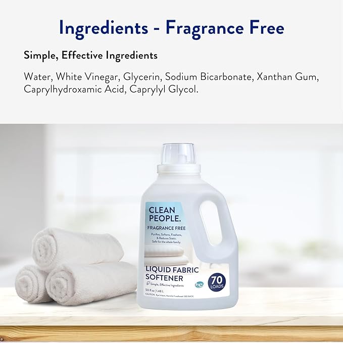 The Clean People Liquid Fabric Softener - Softens & Removes Static Cling - Vegan (50 Fl Oz, Fragrance Free)